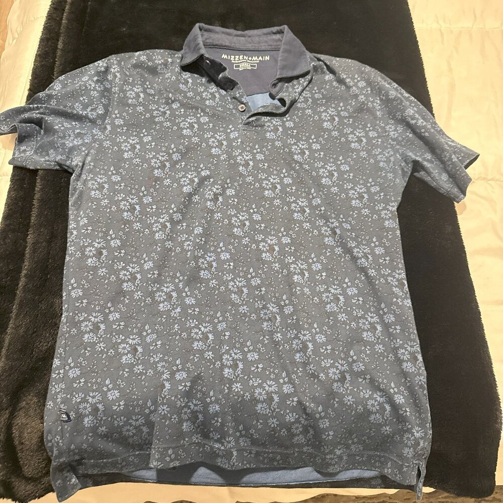 MENS MIZZEN+MAIN - SMALL TRIM FIT POLO SHIRT - NAVY FLORAL